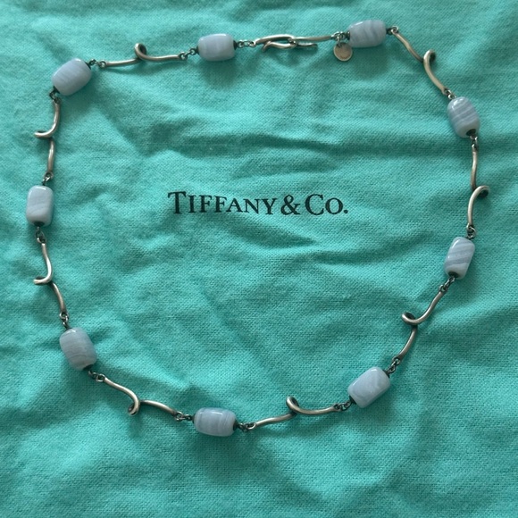 Tiffany Sterling Silver Blue Agate Twist Necklace